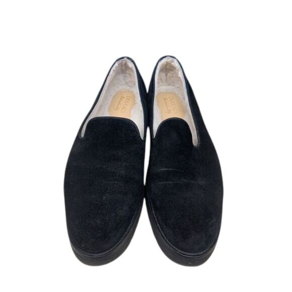 Doucal's Suede Loafers Womens 39 US 8.5 Black Sherpa Lined Slip On Italy Classic - Picture 1 of 13